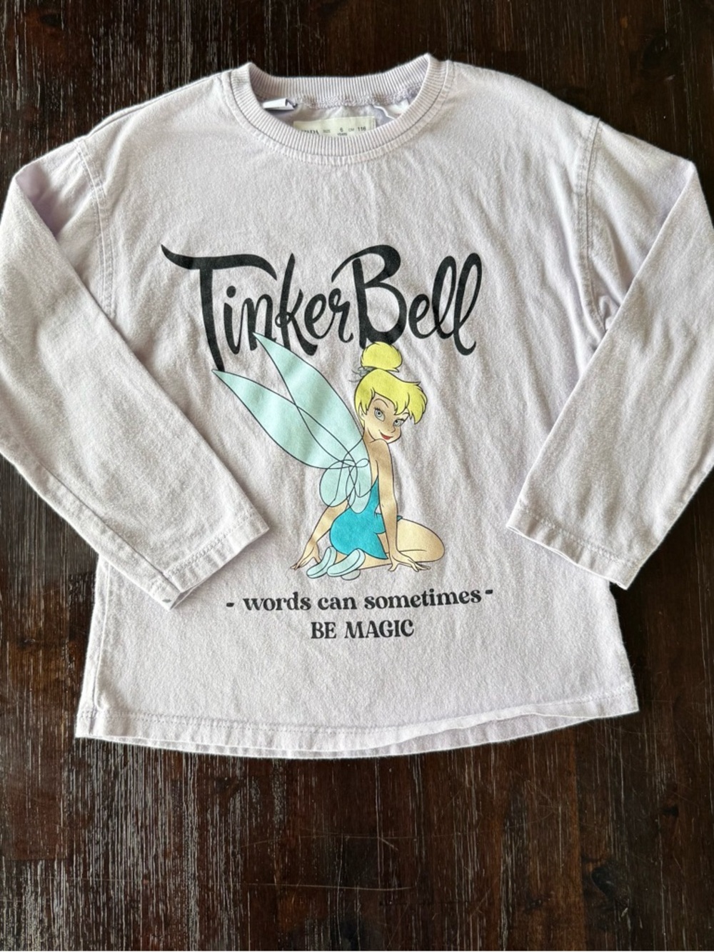 Zara Girls' Tinker Bell Long Sleeve Tee - Light Lavender, Aqua & Yellow